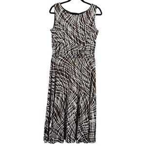 Perceptions Women's Sleeveless Brown & White Geometric Print Midi Dress Size14‎